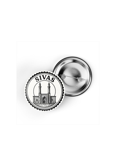 5 Adet İğneli Çanta Rozeti - Çifte Minareli Medrese - Sivas - 44 MM Çok Renkli