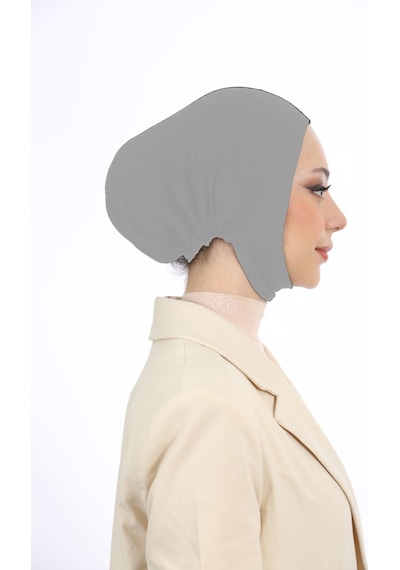 Melodi Scarf Kadın Tesettür Geniş Hacimli Pratik Ense Ve Çene Altından Geçmeli Kaymayan Bone Açık Gri Çeneli Bone Açık Gri