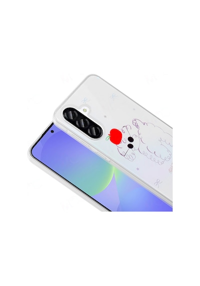 More Tr Samsung Uyumlu Galaxy A36 Kılıf Şeffaf Figürlü Zore Folk Sert Kapak - Papatya Beyaz