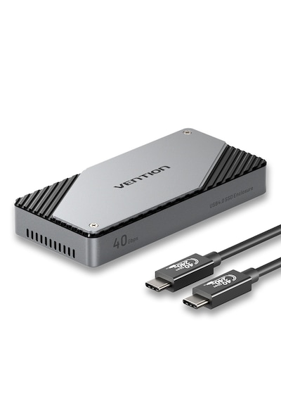 Vention Usb 4,0 Thunderbolt 4 / 3 Uyumlu M.2 Nvme Ssd Kutusu Alüminyum Alaşım 40 Gbps Type-c Aktif Fan Soğutmalı - Gri