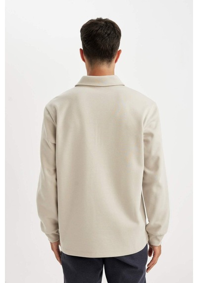 DeFacto Regular Fit Polo Yaka Yarım Fermuarlı Basic Düz Sweatshirt D2279AX24AUGR425 Gri