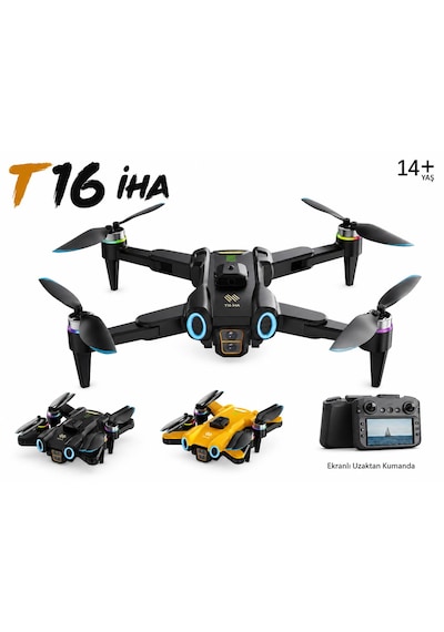 T16 İha Hava Fotoğrafçılığı Dronu 4k Çift Kamera 360 Derece Engel Algılama 4.5 İnç Ekranlı Kumanda 360 Derece Takla Yanıp Sönene Işıklar Sabit Havada Kalma Tek Tuş İniş Kalkış Tek Tıkla Geri Dönüş