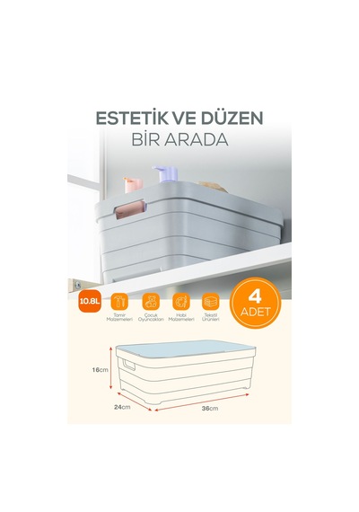 Vienev 4'lü Kapaklı 10,8 Litre Saklama Kutusu Mavi Mavi