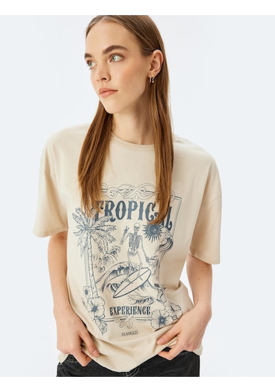 Koton Slogan Baskılı Kısa Kollu Bisiklet Yaka Oversize Tişört Bej 5sal10076ık Ekru Koton Slogan Baskılı Kısa Kollu Bisiklet Yaka Oversize Tişört Bej 5sal10076ık Ekru