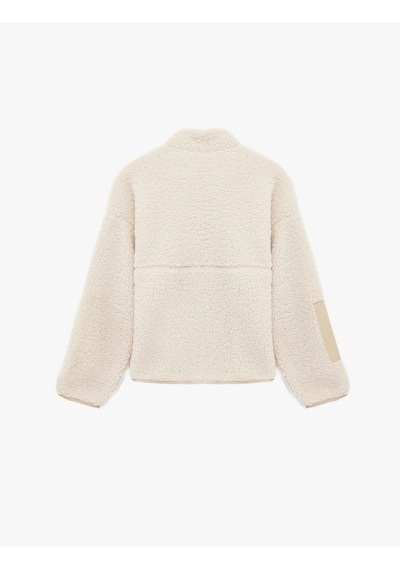Koton Uzun Kollu Fermuarlı Cep Detaylı Oversize Peluş Ceket Bej 6wal10104ık Ekru