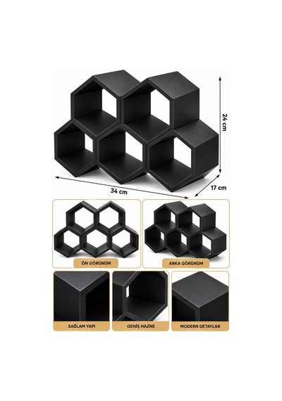 Siyah Modern Şarap Stand 5 Hazneli Şık Tasarım Şarap Şişe Organizer Stand