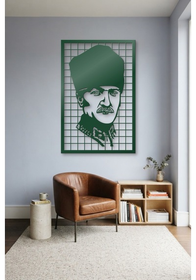 Mustafa Kemal Atatürk Metal Duvar Tablosu - Duvar Sanatı - Duvar Dekoru - Yeşil