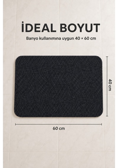 Yıkanabilir Banyo Paspası Kaymaz Taban Su Emici Duş Önü Lavabo Önü Tuvalet Önü Banyo Halısı 40x60 Cm Siyah