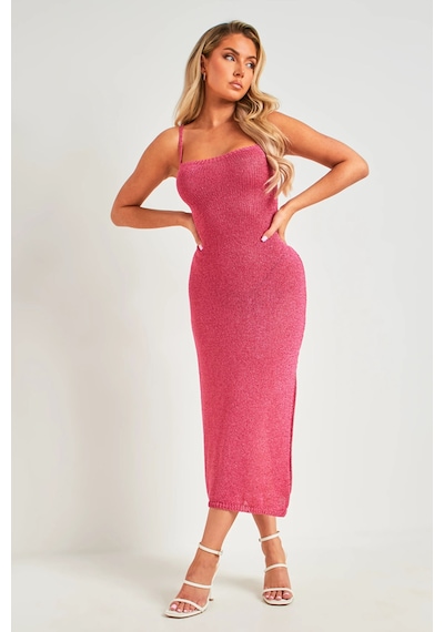 Merry See Sırt Dekolteli Bağlamalı Vücuda Oturan Diz Altı Örme Elbise Pembe Merry See Sırt Dekolteli Bağlamalı Vücuda Oturan Diz Altı Örme Elbise Pembe