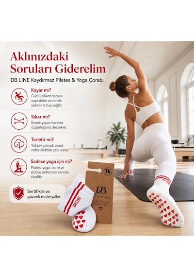 Elitse Db Lıne Kaydırmaz 8'li Pilates Yoga Çorabı Pamuklu Silikon Tabanlı Barre Stüdyo Spor Çorabı Siyah