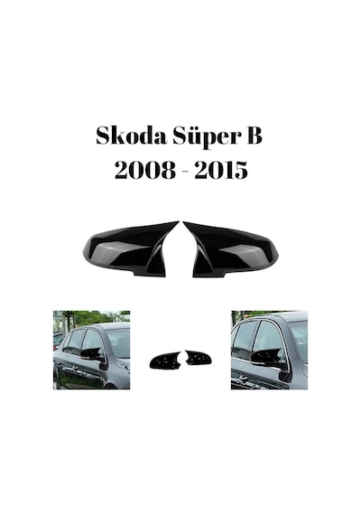 Skoda Süper B 2008 2009 2010 2011 2012 2013 2014 2015 Uyumlu Yarasa Batman Ayna Kapağı Seti Parlak Siyah