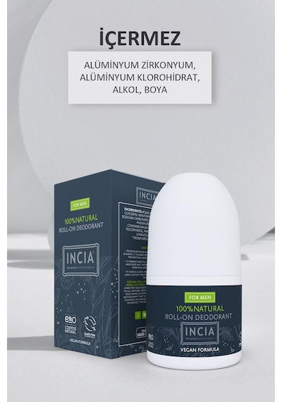 INCIA %100 Doğal Roll On Deodorant Erkekler İçin Ter Kokusu Önleyici Leke Yapmayan 50 ML
