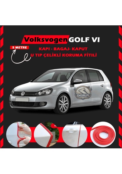 Volksvogen Golf 6 Oto Araç Kapı Koruma Fitili 5metre Parlak Kırmızı Renk