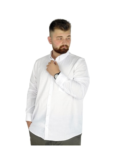 Mode Xl Büyük Beden Erkek Keten Cepli Gömlek 20386 Beyaz 001