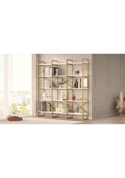 Atlantis 175cm Gold Metal Kitaplık 5 Raflı Geniş 3 Bölme Beyaz Atl6-w Beyaz