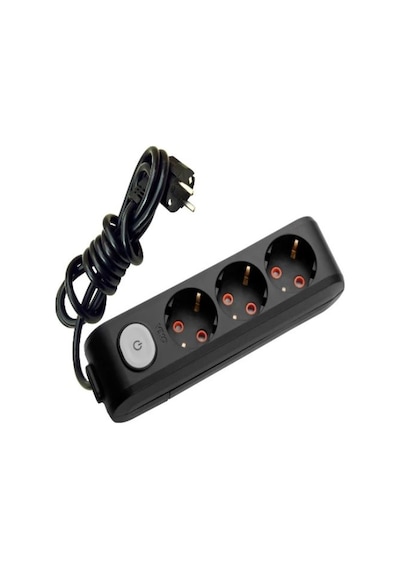 Viko 3'lü Anahtarlı Priz 3x1,5 mm Uzatma Siyah 15 MT