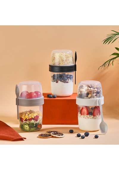 Yoğurt Kabı Seti 300 Ml + 600 Ml Taşınabilir, Bpa İçermeyen Kahvaltı Ve Ara Öğün Kabı Siyah