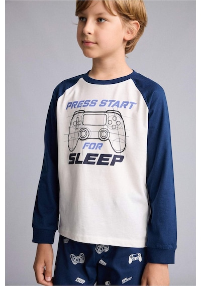 Defacto Baskılı Uzun Kollu Pijama Üstü Uzun Pijama Altı 2li Pijama Takımı Erkek Çocuk H6664a826aunv147 Lacivert-nv147