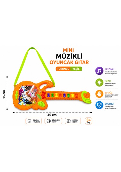 Mini Müzikli Oyuncak Gitar Turuncu Yeşil