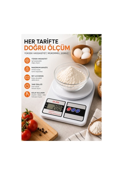 10 Kg 1 Gr Hassasiyetli Dijital Mutfak Terazisi Lcd Ekranlı Elektronik Hassas Tartı Sf-400 Beyaz