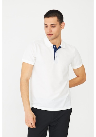 Beyaz Modern Kesim Polo Yaka Erkek T-shirt Beyaz