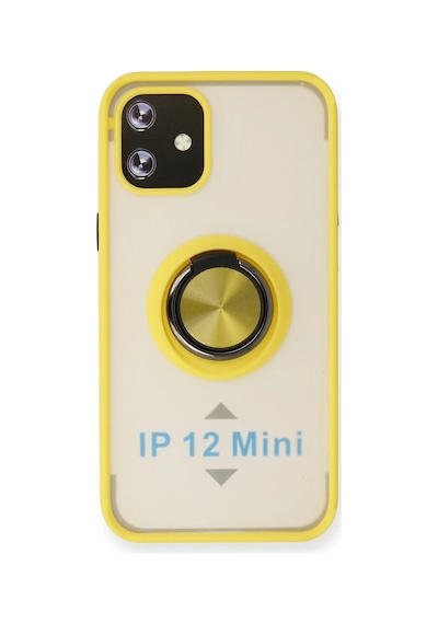 Newface - 128 - iPhone Uyumlu 12 Mini Kılıf Montreal Yüzüklü Silikon Kapak - Csmo-tex - - Sarı