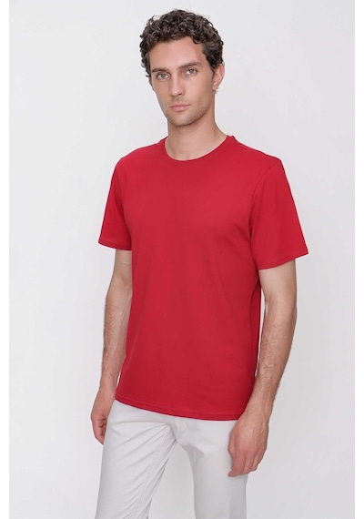 Erkek Bordo Basic Düz %100 Pamuk Bisiklet Yaka Slim Fit Dar Kesim Kısa Kollu Tişört Bordo
