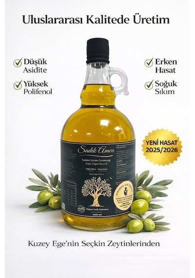 Erken Hasat Soğuk Sıkım Natürel Sızma Zeytinyağı 1 Lt. Galon Cam Şişe
