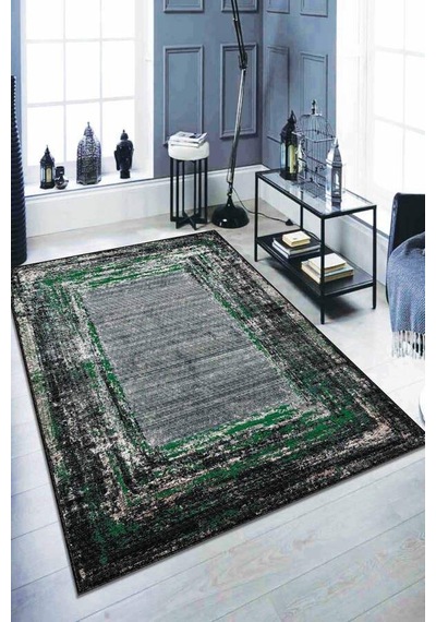 Yeşil Modern Klasik Kaymaz Tabanlı Dekoratif Halı Ar125n11