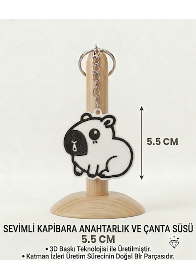 Sevimli Kapibara Anahtarlık & Çanta Süsü Beyaz - Siyah