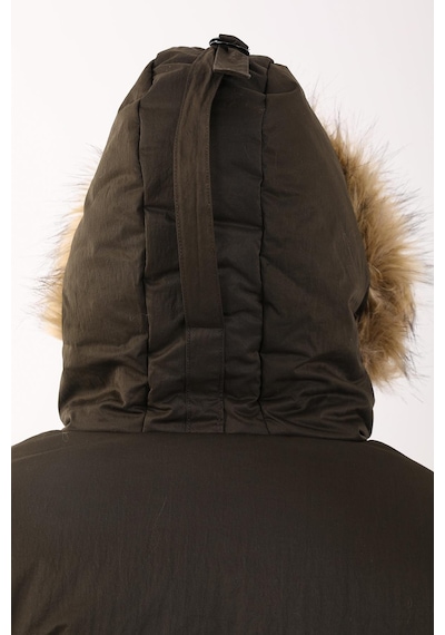 Maraton Sportswear Regular Kadın Kapşonlu Uzun Kol Basic Haki Parka 21418 Haki