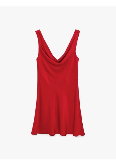 Koton Kolsuz Degaje Yaka Saten Mini Elbise Kırmızı 6sak80063pw Kırmızı