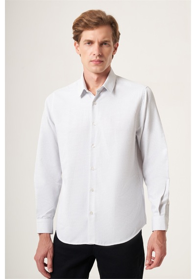 İmza Beyaz-siyah Sert Yaka Slim Fit Pamuklu Gömlek 1004265123 Beyaz - Siyah