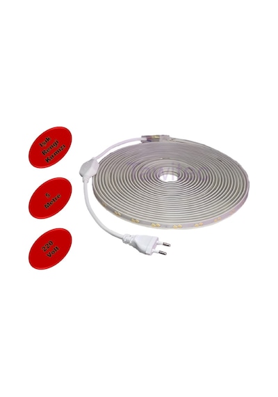 HORTUM ŞERİT LED 220 VOLT SU GEÇİRMEZ FİŞ DAHİL 5 METRE KIRMIZI