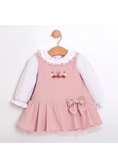 Rabit Nakışlı Kız Bebek Gömlekli Jile Takım Açık Pembe