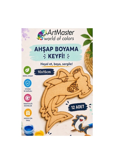 Ahşap Boyama Köpek Balığı 12 Adet 10x15cm Boyama Deniz Figürü Etkinlik Çoçuk Gelişim Motor Beceri Kreş Anasınıfı