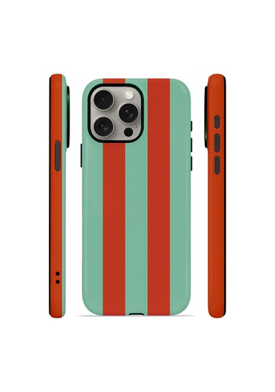 Apple iPhone Uyumlu 15 Pro Vorian Çift Katmanlı Kılıf Terracotta Mint Stripe