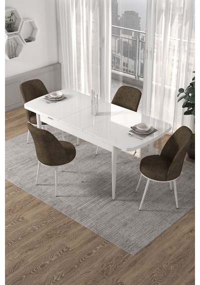Canisa Kor Serisi 70x114 Açılabilir Mutfak Masası Takımı Beyaz Masa 4 Kahverengi Sandalye Kahverengi Canisa Kor Serisi 70x114 Açılabilir Mutfak Masası Takımı Beyaz Masa 4 Kahverengi Sandalye Kahverengi
