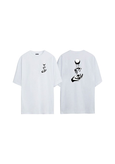 Thewert Unisex Elevate Ön Arka Baskılı Beyaz Oversize T-shirt