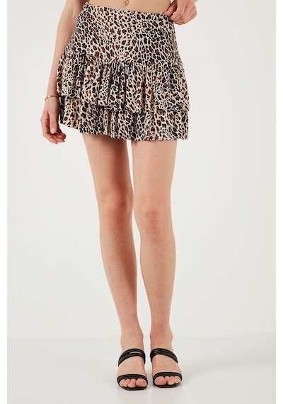 Lela Leoparlı Slim Fit Fırfırlı Mini Boy Bayan Şort Etek 5866293 Leopar