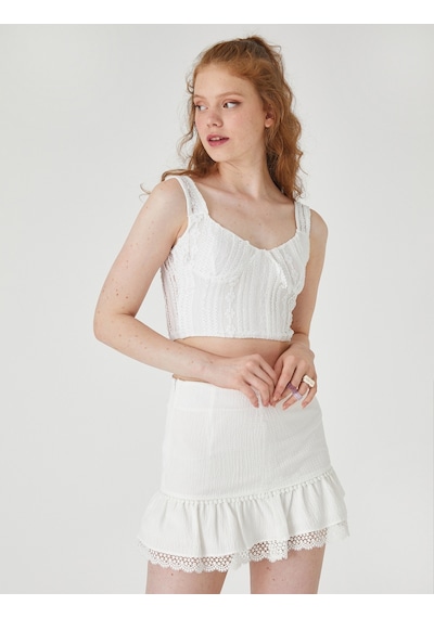 Koton Dantelli Crop Üst Ekru 2sal30286ık 2SAL30286IK010