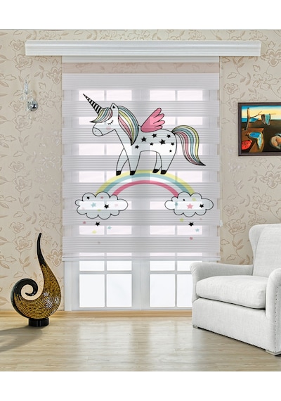 Perdecizade Enxboy Unicorn Dijital Baskılı Zebra Perde-cocuk Odası-stor Perde Renkli