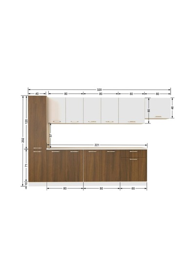 Tdesigno Yaprak Hazır Mutfak Dolabı Kiler Dahil 320 CM Ceviz Ve Beyaz Tezgah Dahil Değil NoColor-de527ed1