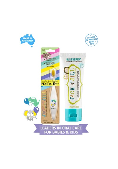 Doğal Sertifikalı Bebek/çocuk Diş Seti Fil&dino Diş Fırçası + Yaban Mersin Diş Macunu 50g