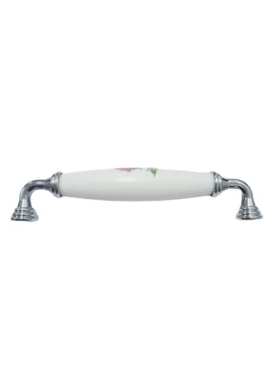 Beyaz Polimer Kulp Krom Ayak Çiçekli 128 Mm / 5 Adet Ahşap