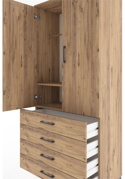Hyperion Dolap 2 Raflı 4 Çekmeceli Tek Askılı 88x44x195 Çam-çam Atlas Çam