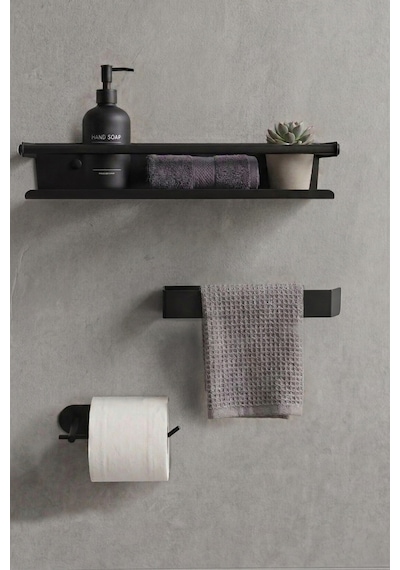 Zift Unique Yapışkanlı Banyo Aksesuar Seti , Paslanmaz Çelik Tuvalet Banyo Havlu Askısı , Raf , Stand Siyah