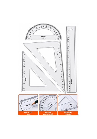 Şeffaf Plastik Gönye 30 45 60 90 Cetvel 30 Cm Açı Ölçer İletki 1 Adet Kod100 Teknik Çizim Seti Geometri Matematik