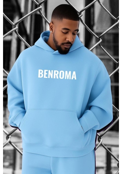 Benroma 3 İplik Penye Baskılı Büyük Beden Sweatshırt Bebe Mavisi