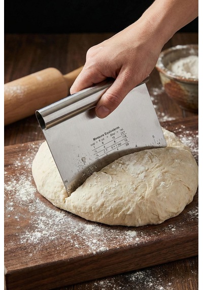 Paslanmaz Çelik Ölçü Rehberli Hamur Kesici & Hamur Şekillendirici Spatula 11x14 Cm Metalik